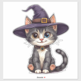 Randig Katt Häxhatt Söt Halloween Kattägare Presen Klistermärken