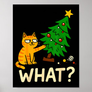 Randig katt julkatt som knuffar omkull julgran kat poster