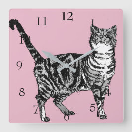 Randig katt Katter Konst Djur Barns Pastell Rosa D Fyrkantig Klocka