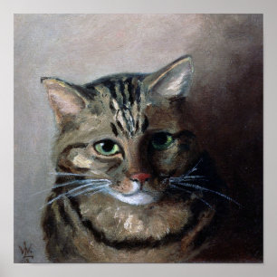 Randig katt målad i olja, Louis Wain Poster