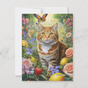 Randig katt med blommor vykort