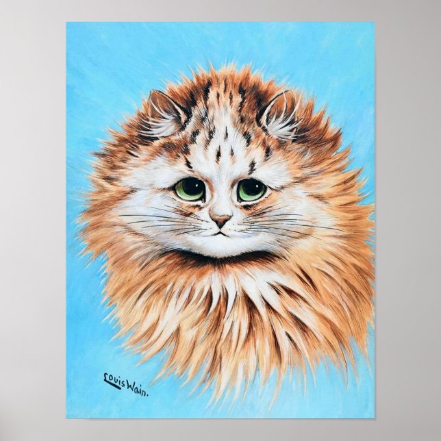 Randig katt med gröna ögon, Louis Wain Poster (Framsidan)