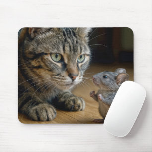 Randig katt med modig mus musmatta