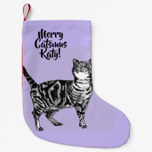 Randig katt Merry Catsmus Lila julstrumpa
