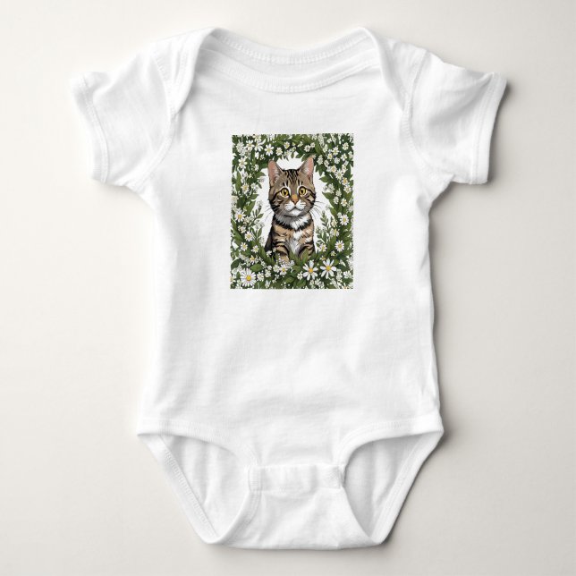 Randig katt och Massachusetts majblommor 1 T Shirt (Framsida)