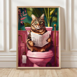 Randig katt på toalettryck – Rolig badrumsvägg Poster
