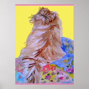 Randig katt söta katter & färgrik quiltsaffisch poster