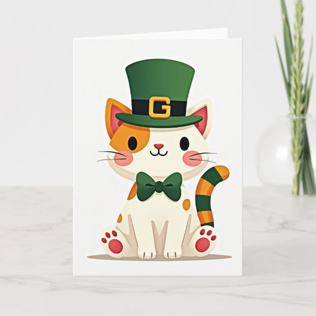 Randig katt St. Patrick kort (Framsida)