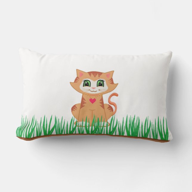 Randig Katt & Växt Lumbarkudde (Framsida)