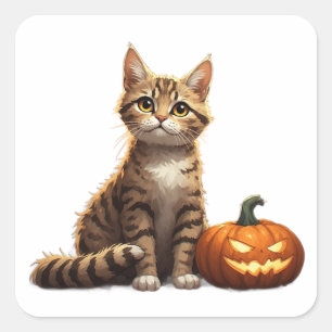 Randig Kattunge Höst Halloween Tema 🎃 Fyrkantigt Klistermärke
