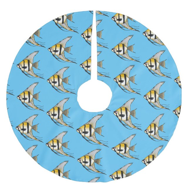 Randig kejsarfisk tecknad illustration julgransmatta borstad polyester (Framsidan)