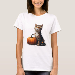 Randig Kittelunge I Pumpapatch Halloween Scen 🎃 T Shirt