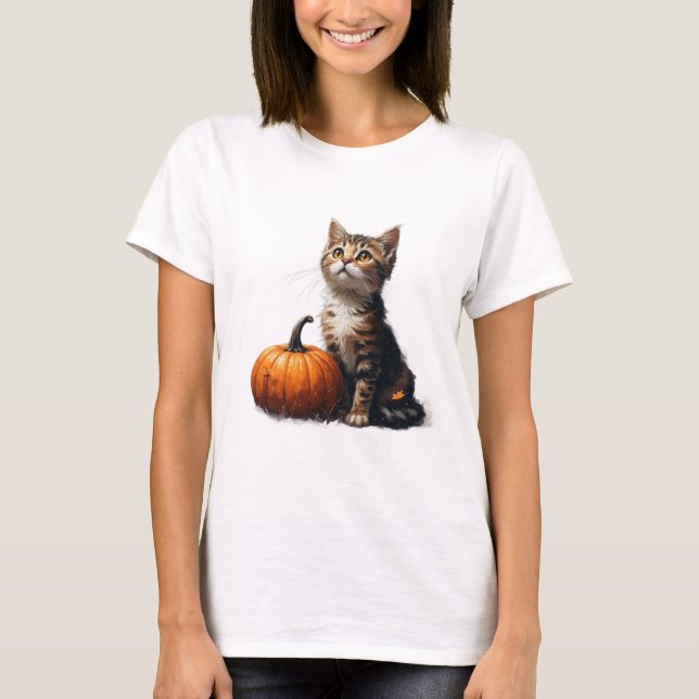 Randig Kittelunge I Pumpapatch Halloween Scen 🎃 T Shirt (Framsida)