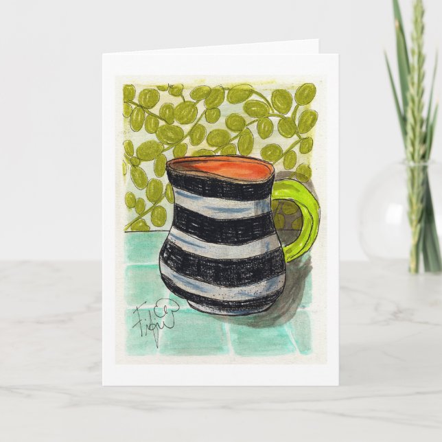 Randig kopp kaffe tack kort (Framsida)