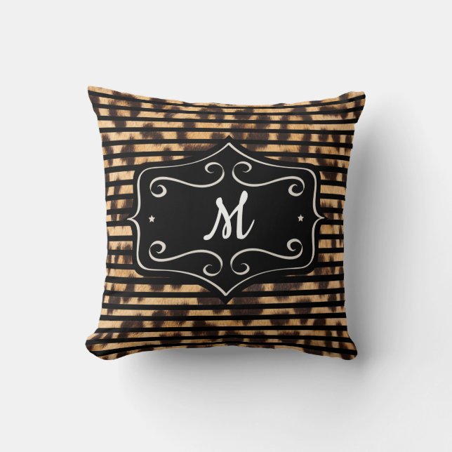 Randig Leopardyck Monogram Kudde (Framsida)