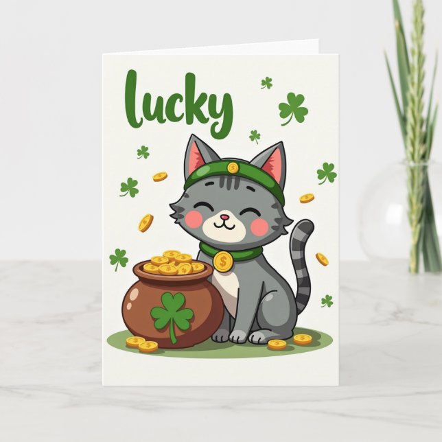 Randig Lucky Cat-mönsterkort Kort (Framsida)