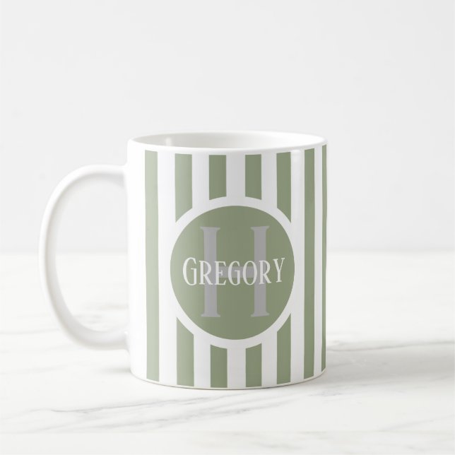 Randig Mall Grön C22 Långt Namn Initialer Kaffemugg (Vänster)