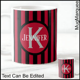Randig Mall Röd C81 Långt Namn Initial  Kaffe Kaffemugg