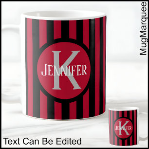 Randig Mall Röd C81 Långt Namn Initial Kaffe Kaffemugg