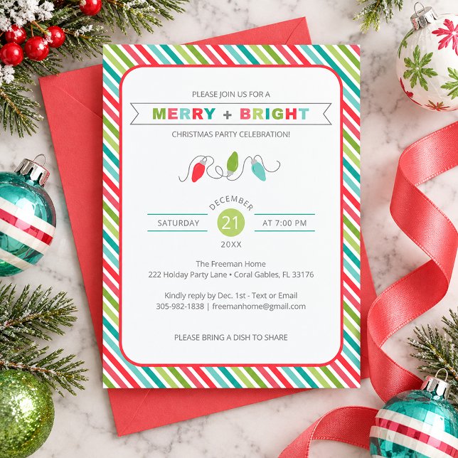 Randig Merry + Bright Julinbjudan Inbjudningar (Merry & Bright Invitation)