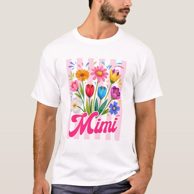 Randig Mimi Vilda Blommor Coquette Bow Blommig Mor T Shirt (Framsida)