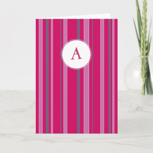 Randig Monogram - Fuschia & lilor Anteckningskort (Framsida)