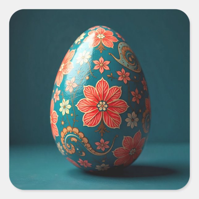 Randig påskblommeägg fyrkantigt klistermärke (Framsida)