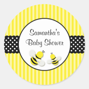 Randig polka dotsbaby shower för humla runt klistermärke