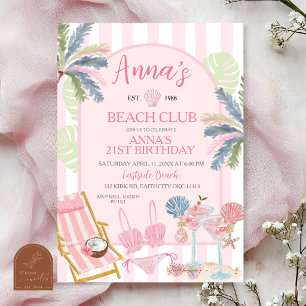 Randig Preppy Beach Club Födelsedagsinbjudan Inbjudningar