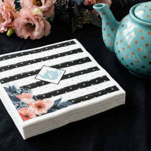 Randig prickig vintage blomsterlig tekalasmonogram pappersservett