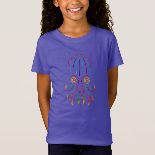 Randig Pyjamas-Bläckfisk – Neon Cephalopod Konst T Shirt (Framsida)
