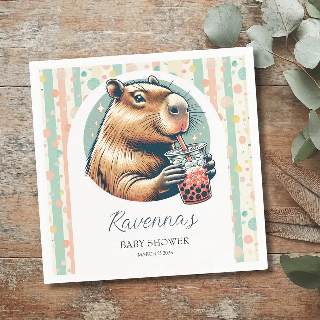 Randig Rolig Kapybara Personlig Baby Shower Pappersservett (Skapare uppladdad)