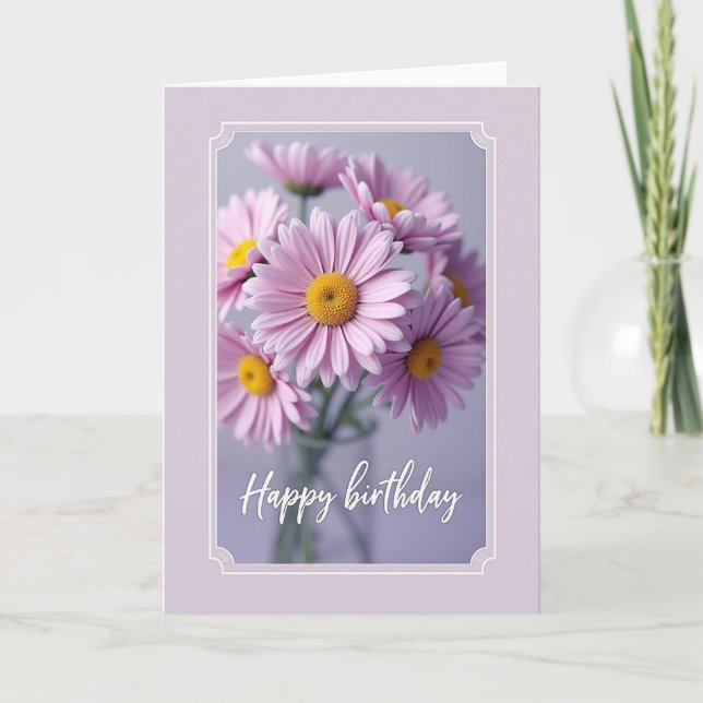 Randig rosa daisy kärlekskort kort (Framsida)