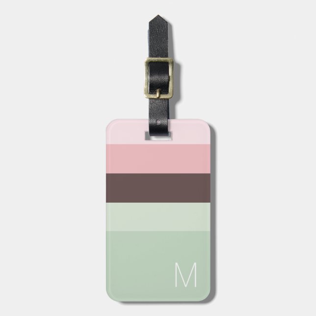 Randig Rosa, Grönt och brunt monogram Bagagebricka (Vertikal Framsida)