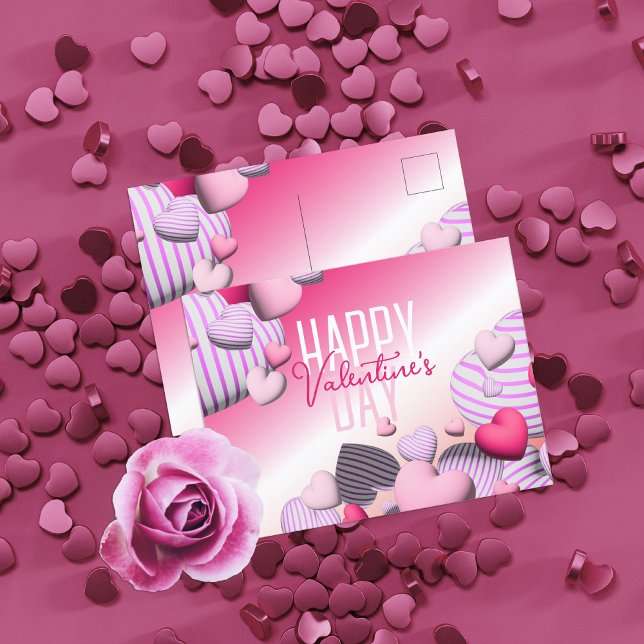 Randig Rosa och vita hjärtballonger Alla hjärtans Vykort (Skapare uppladdad)