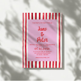 Randig Rosa & Röd Handskriven Bröllop Inbjudningar