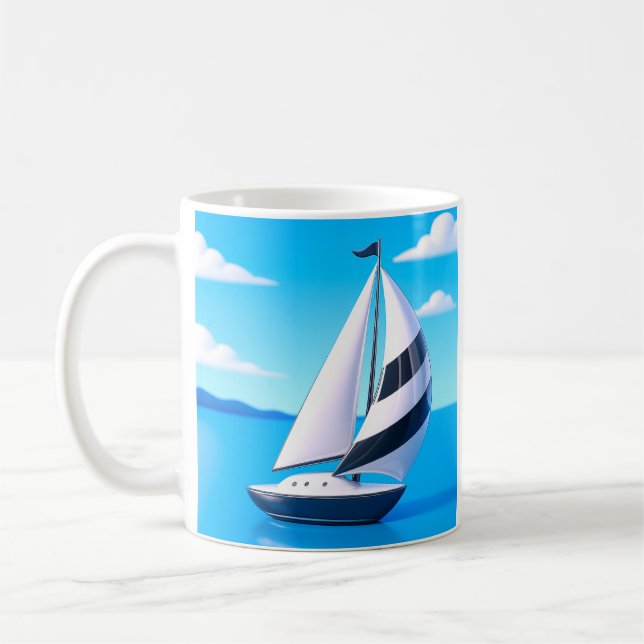 Randig segelbåt ocean  kaffemugg (Vänster)