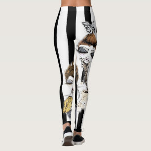 Randig skälmskt naturväxendamasker leggings