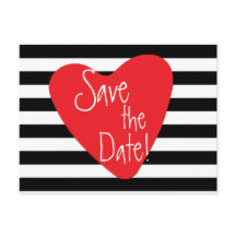 Randig svart vit röd hjärta vykort