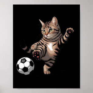 Randig Tabby Katt Sparkar Fotboll Ll Rolig Katt Kä Poster