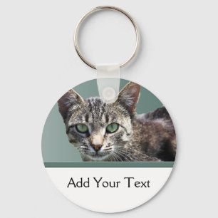 Randig Tabby med gröna ögon Nyckelring