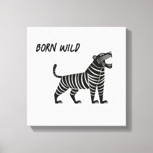 Randig tigerillustration – minimalistisk folk-anim canvastryck