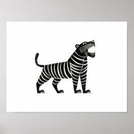 Randig tigerillustration – minimalistisk folk-anim poster