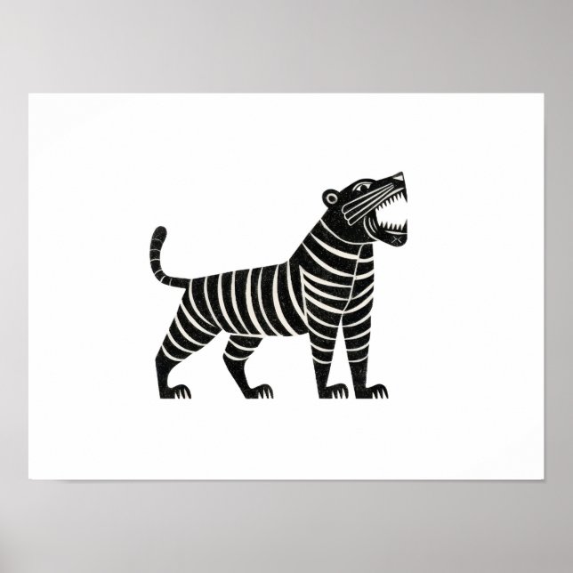 Randig tigerillustration – minimalistisk folk-anim poster (Framsidan)
