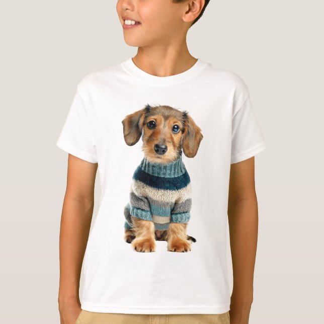 Randig Tröja Dachshund Barn (Framsida)