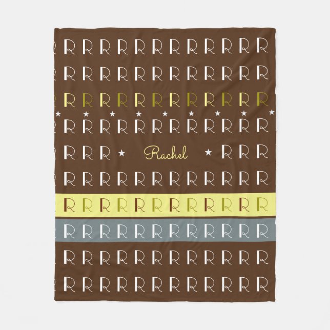 Randig typografi Initialer Black Fleecefilt (Framsidan)