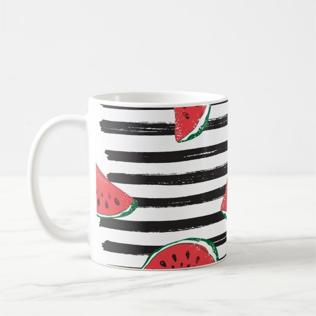 Randig vattenmelon, vintage sömlös mönster. kaffemugg (Vänster)