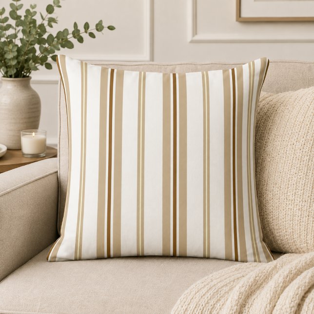 Randig Vertikal Beige+ Mörkbrun+ Vit Elegant Kudde (Skapare uppladdad)