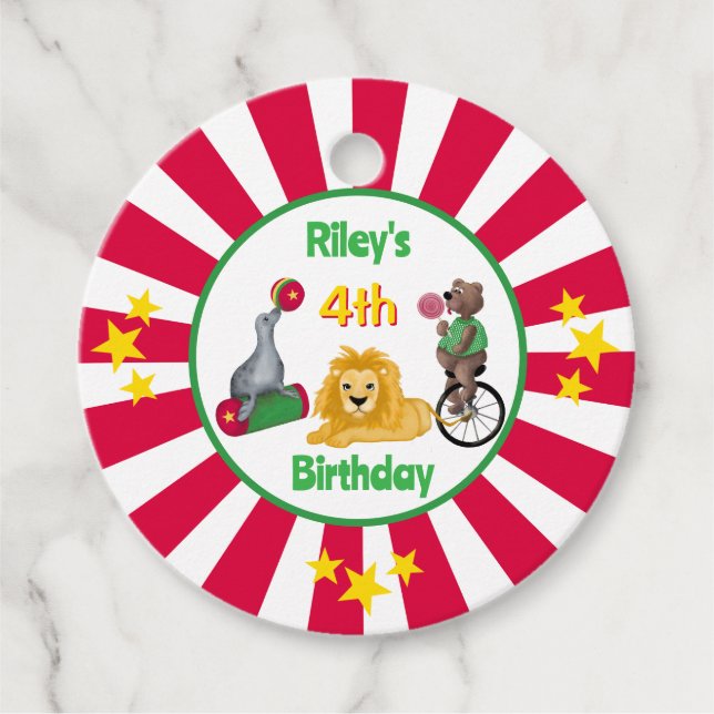 Randig Vild Circus-djur, primär Färgad Gåvor Etiketter (Framsida)