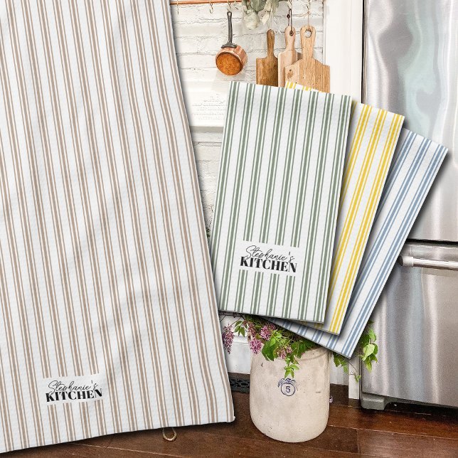 Randig vintage gårdshusröding kökshandduk (Add a touch of charm to your kitchen with these vintage style ticking stripe towels.)
